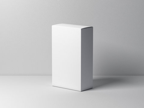 White cardboard box mockup on white table
