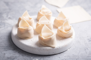 Raw wonton, Chinese dish made from dough and fillings