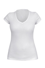 Empty white V neck T-shirt for woman isolated