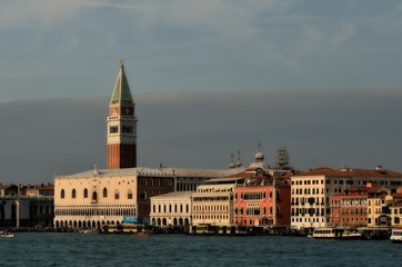 Fototapeta na wymiar Venice sunrise, famous San Marco square at sunrise in Venice, Italy, Vintage post processed.
