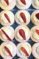 Vanilla cheese cupcake topping with strawberry