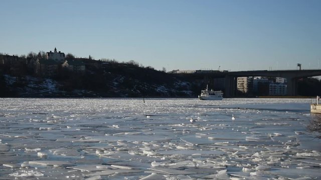 Commuter boat on the lake Malaren an early spring day
