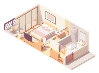 Vector isometric hotel room cross-section