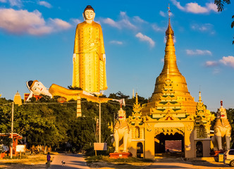The Laykyun Sekkya Buddha giants statues standing and reclining near Monywa Myanmar (Burma)