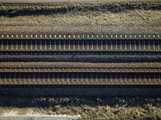 Schienen von Oben, Vogelperspektive, Bahn, Zug, Durchfahrt, Textur, Hintergrund, Waagerecht