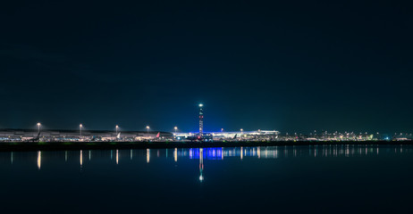 Cityscape photography, photo of Suvarnabhumi Airport, Bangkok, Thailand at the night time.