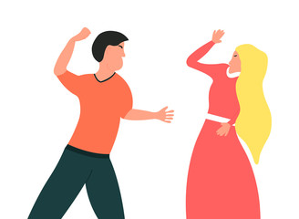 Violence in family. Husband wants to punch his wife.The guy wants to hit his girl Vector illustration