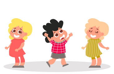 Happy kids set.Three cartoon kids characters isolated on white. Vector Illustration