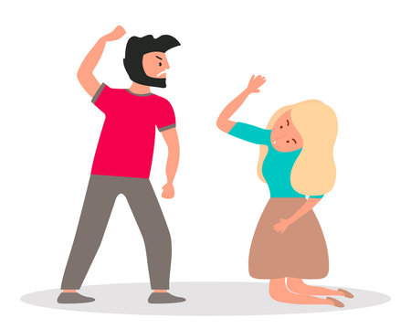 Violence in family.Husband wants to hit his wife.The guy wants to punch his girl. Vector illustration