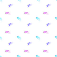 Watercolor pastel colored brushstroke stains seamless pattern on white background