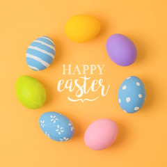 Easter holiday greeting card design with easter eggs.