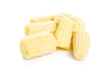 Frozen vegetable mini corn on white background isolation