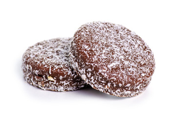 cookies with chocolate coconut marshmallow on a white background. Isolation