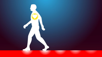 Walking of kind person, traces of pure heart. Influence of just man in the bad world, light of soul