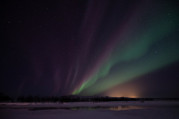 Thingvellir area northern lights in the sky 