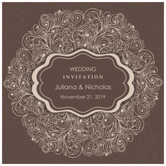 Wedding invitation cards.  Hand drawn floral doodle background. Flowers Pattern. Retro ornament. Summer ornament. Vector illustration.