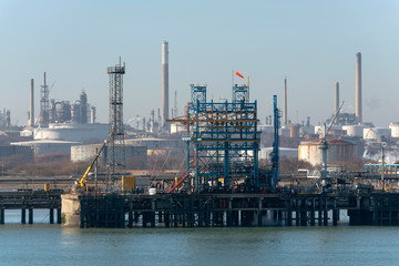 Obraz premium Berthing and off loading area for oil and chemical tankers delivering at a refinery