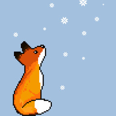 Cute pixel art fox. Winter. Pixel art. 8 bit. Vector illustration