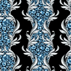 Seamless baroque pattern with gems and silver scrolls 5