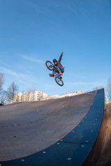 BMX jump in a wooden ramp
