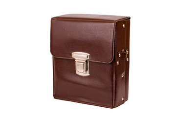 brown case with iron lock isolated on white background
