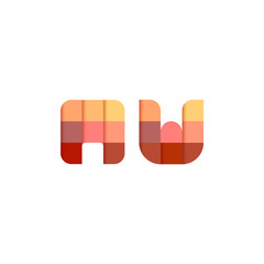 Initial Letters AW Square Pixel Logo Design Inspiration in Red Gradient Color for Media, Technology Brand Identity.
