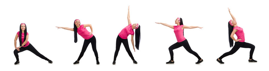 Woman doing exercises on white