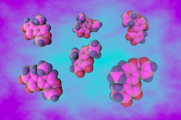 Molecular structure of aflatoxin B1, a potent hepatotoxic and carcinogenic toxin produced by fungi Aspergillus. Medical background. 3d illustration