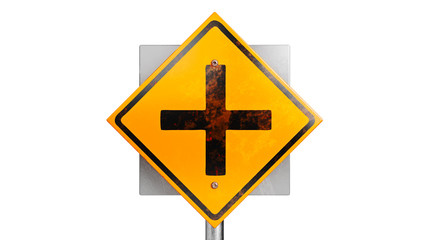 Obraz premium Sign traffic road symbol orange, close view. 3D rendering
