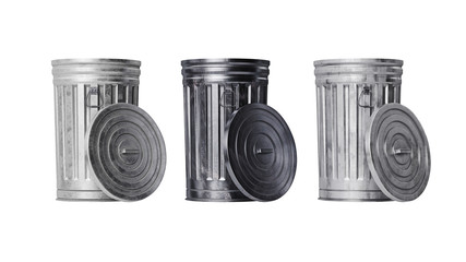 Trash can bin metal, isolated white background, front view. 3D rendering - 249725760