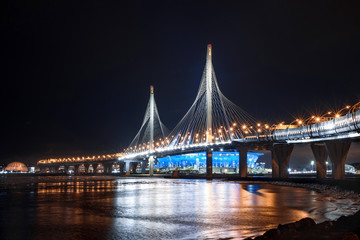 Fototapeta premium St. Petersburg. View of Krestovsky island, Western High-speed Diameter, New bridge, Lakhta center and stadium. 