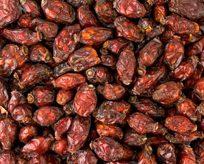 Dry rose hip close-up view of the top.