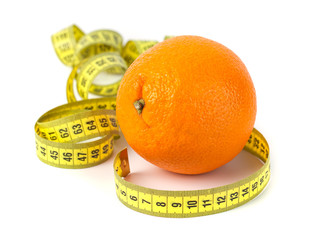 Orange Fruit with measurement isolated on white.