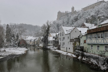 Fototapeta na wymiar Winter in Harburg (Bavaria, Germany)