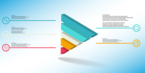 3D illustration infographic template with embossed triangle divided to five parts