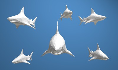 3d low poly graphic illustration of wildlife animal that is isolated, colorful, background design geometric concept style icon mammal origami paper folded triangle silhouette shark great white shape -