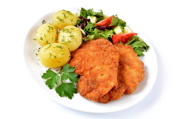 kotlet z ziemniakami i surówką