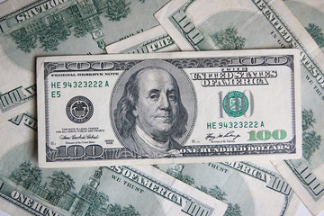 Background with money american hundred dollar bills - horizontal