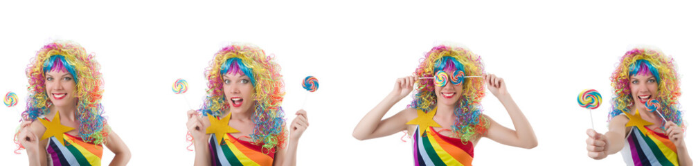 Fototapeta na wymiar Woman with lollypop isolated on white 