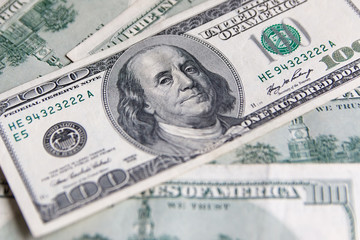 Background with money american hundred dollar bills - horizontal