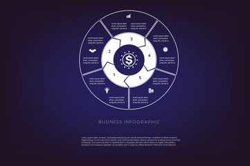 Area chart,ring chart, pie chart. Concept  illustration or background. Business infographic. Vector monochrome template 5 positions