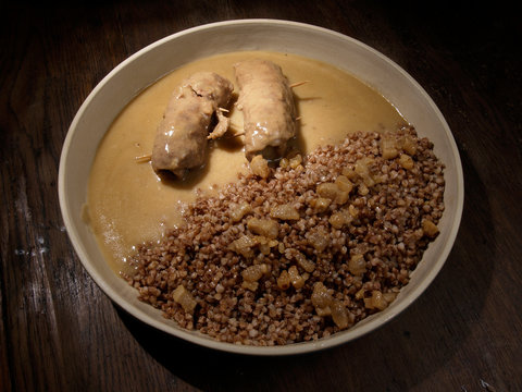 Polish food zrazy kasza