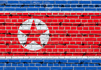Flag of North Korea with silhouette of barbed wire
