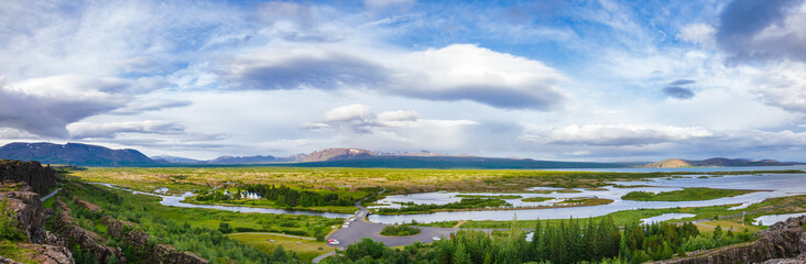 Fototapeta na wymiar Thingvellir national park panorama Golden Circle Tourist Route Iceland Scandinavia