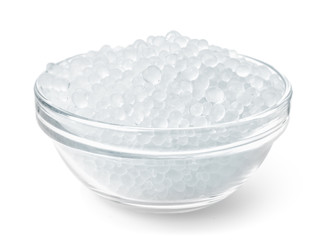 Glass bowl full of silica gel granules