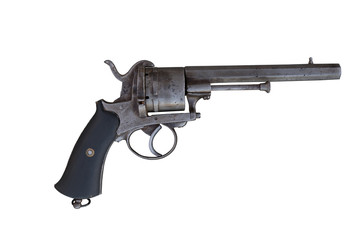 Old revolver. Ancient firearm.