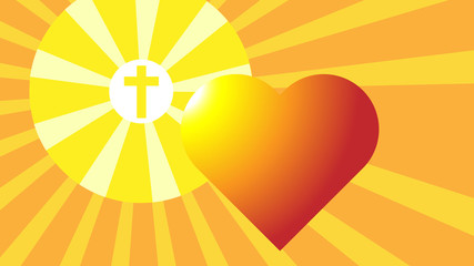 Beauty vector image wich heart of person in rays of Jesus Christ. God is light, soul of man under influence of Savior, simbol of cross