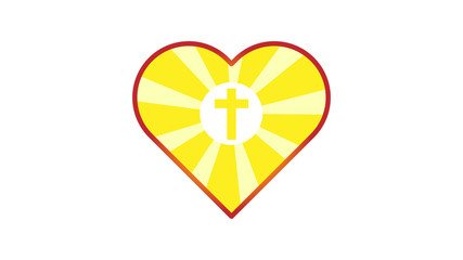 Logo in shape of heart, wich cross of Jesus Christ and rays of gold yellow light