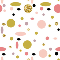 Vector seamless background with multicolored and golden geometric shapes