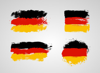 Set of Germany flag. Germany flag painted by brush hand paints. Design element art flag. Painted texture, made of brush strokes. Vector illustration. Isolated on white background